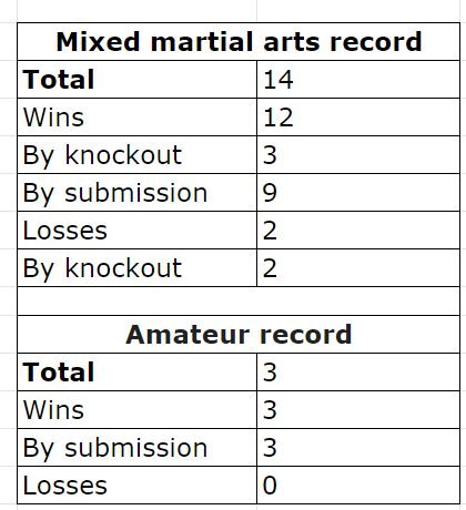 Mixed martial arts record